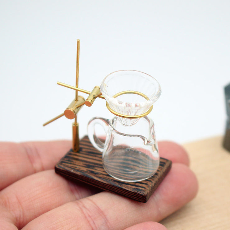 Dollhouse Mini Hand Punch Coffee Shelf Glass Pot Miniature Living Room