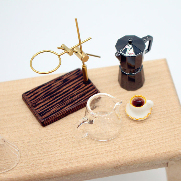 Dollhouse Mini Hand Punch Coffee Shelf Glass Pot Miniature Living Room