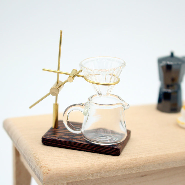 Dollhouse Mini Hand Punch Coffee Shelf Glass Pot Miniature Living Room