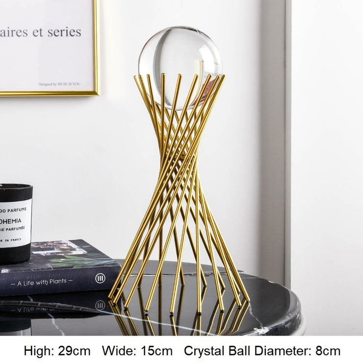 Golden Luxury Modern Metal Crystal Ball Crafts Ornament Living Room