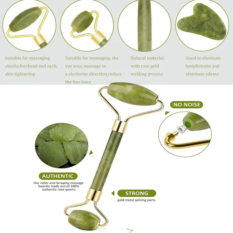 Gua Sha Massage Tool Set Natural Stone Face Jade Roller for SPA & Body