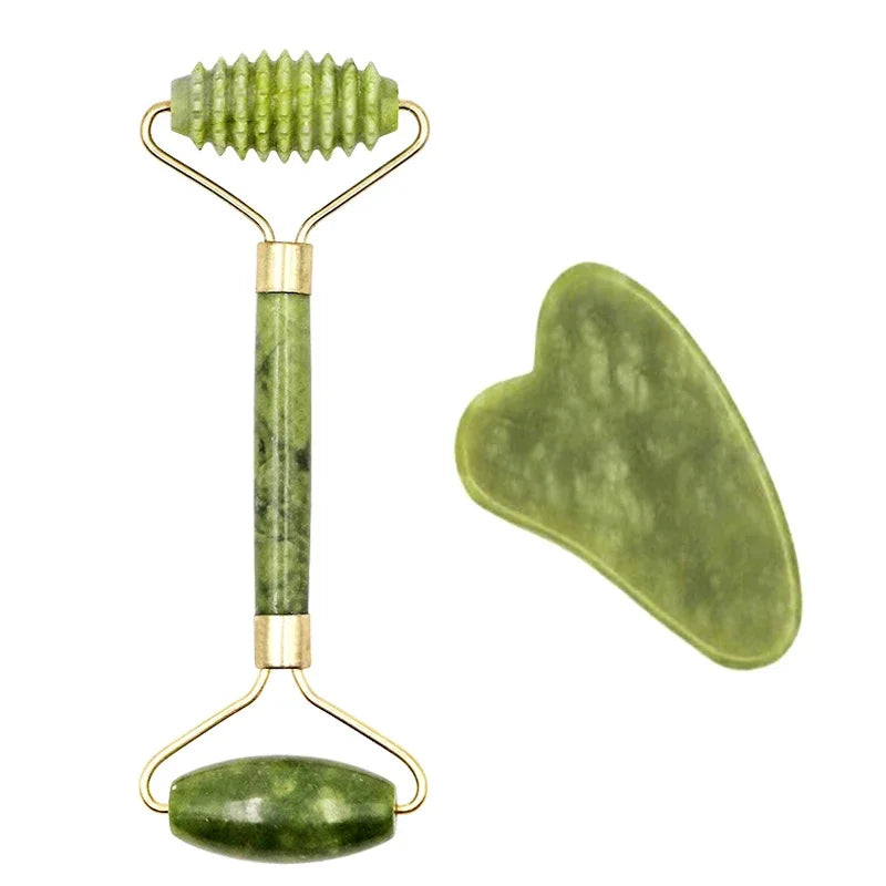 Gua Sha Massage Tool Set Natural Stone Face Jade Roller for SPA & Body
