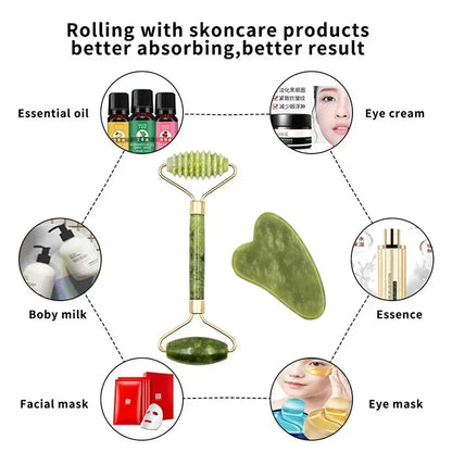 Gua Sha Massage Tool Set Natural Stone Face Jade Roller for SPA & Body