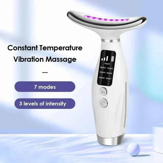 7-color LED face and neck lifting massage device with vibration for anti-aging skin treatment