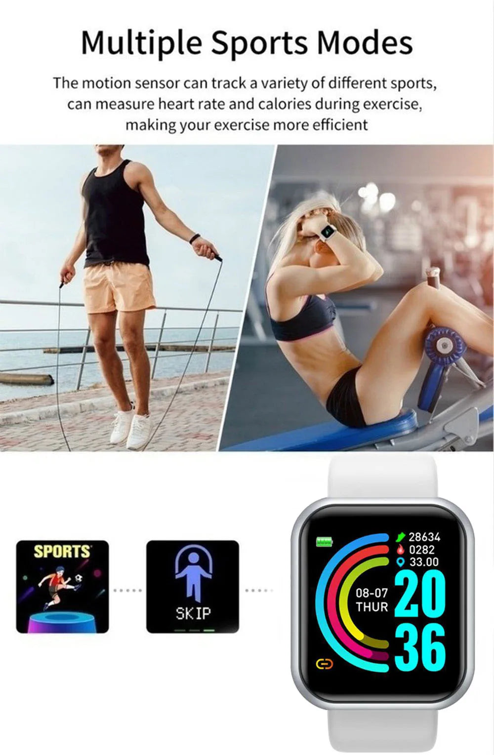 Bluetooth Smart Fitness Watch with Heart Rate Monitor Sleep Tracking & Activity Tracker for Men and Women