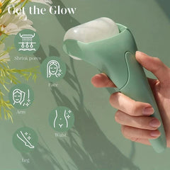 Large Ice Roller facial massager with ergonomic handle and stainless steel roller head for cooling and depuffing face and eyes at home spa skincare