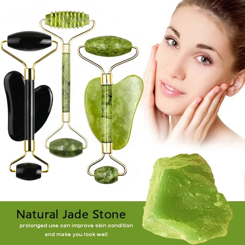 Gua Sha Massage Tool Set Natural Stone Face Jade Roller for SPA & Body