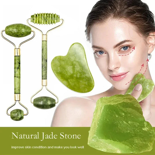 Gua Sha Massage Tool Set Natural Stone Face Jade Roller for SPA & Body