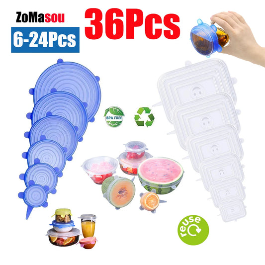 PHOLEX 6/12/36PCS Silicone Stretch Lids – Reusable Food Covers