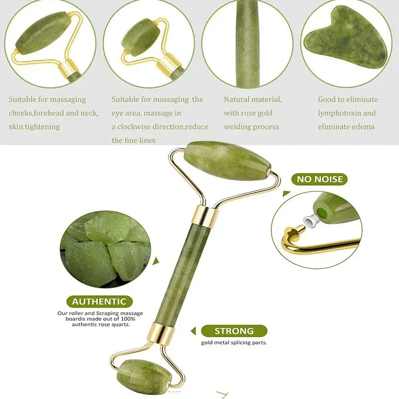 Gua Sha Massage Tool Set Natural Stone Face Jade Roller for SPA & Body