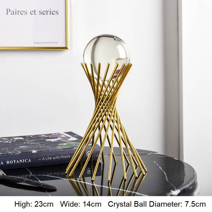 Golden Luxury Modern Metal Crystal Ball Crafts Ornament Living Room